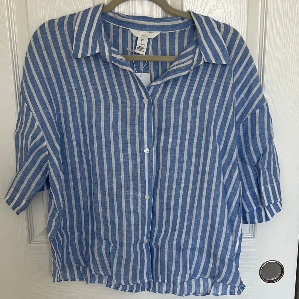 H&M Blue Stripe Linen-Blend Shirt